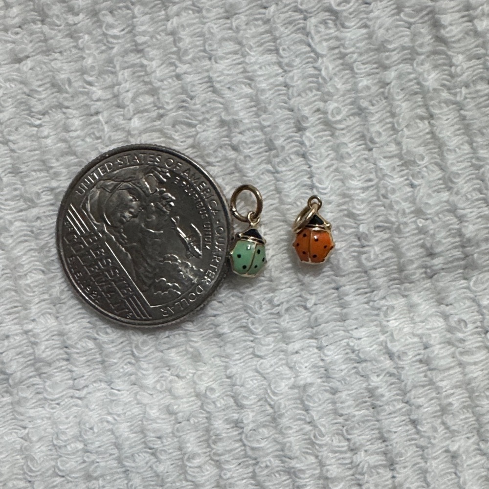 New Top Jewelry 14k Ladybug Charm Pair in Mint Green and Orange